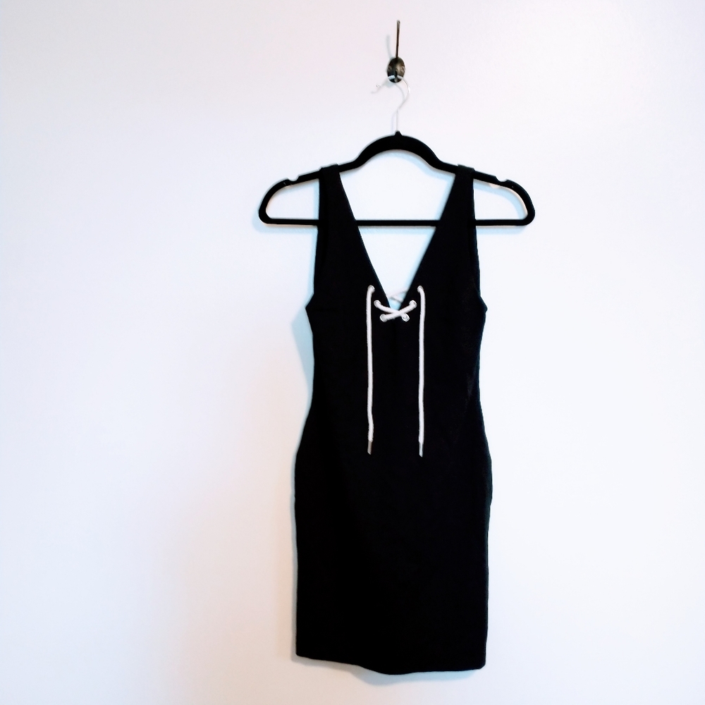 Amanda Uprichard Womens small Serena Black Rope Lace Up Bodycon Dress Sleeveless